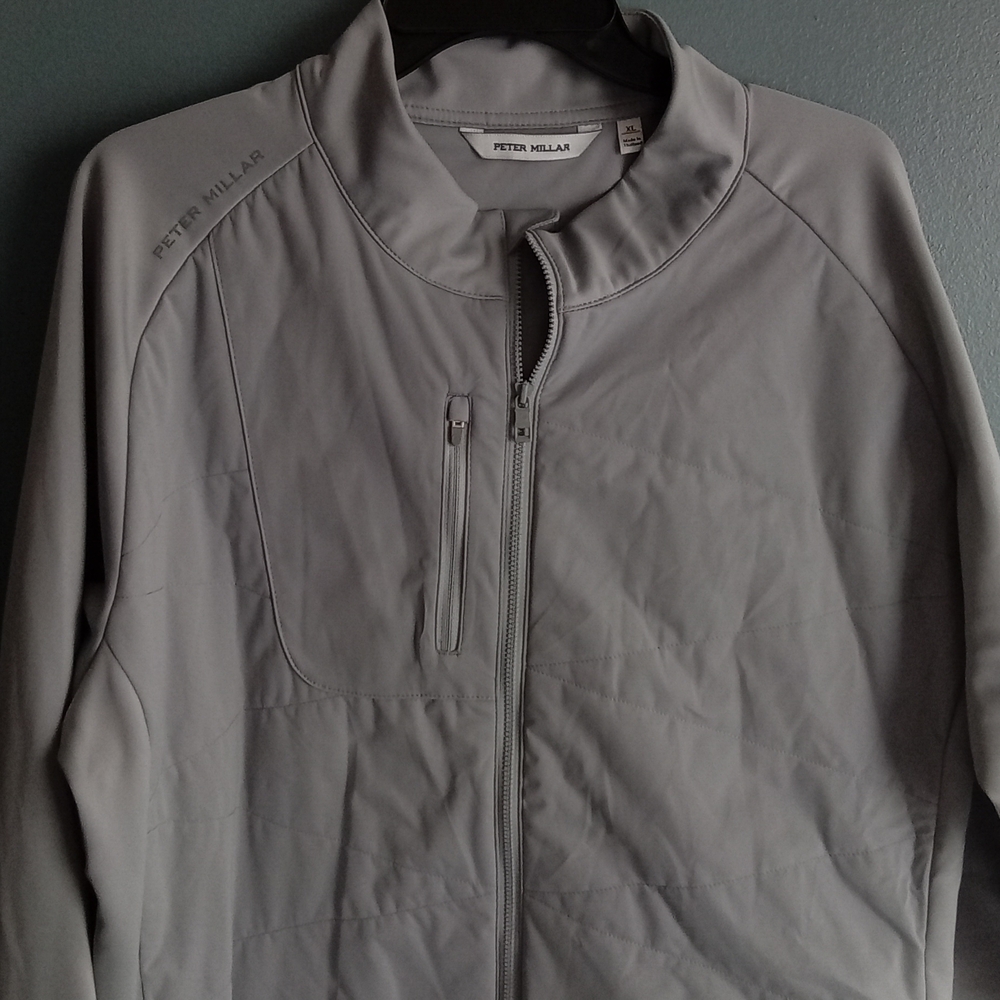 Peter Millar Mens Quarter Zip Golf Jacket Light Gray XL Performance Stretch